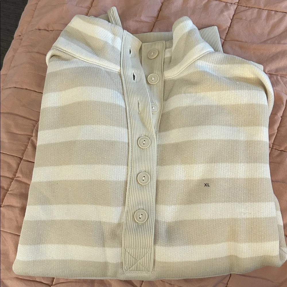 AE Big Hug Henley Sweatshirt American Eagle Beige Stripes NWT - Picture 5 of 6